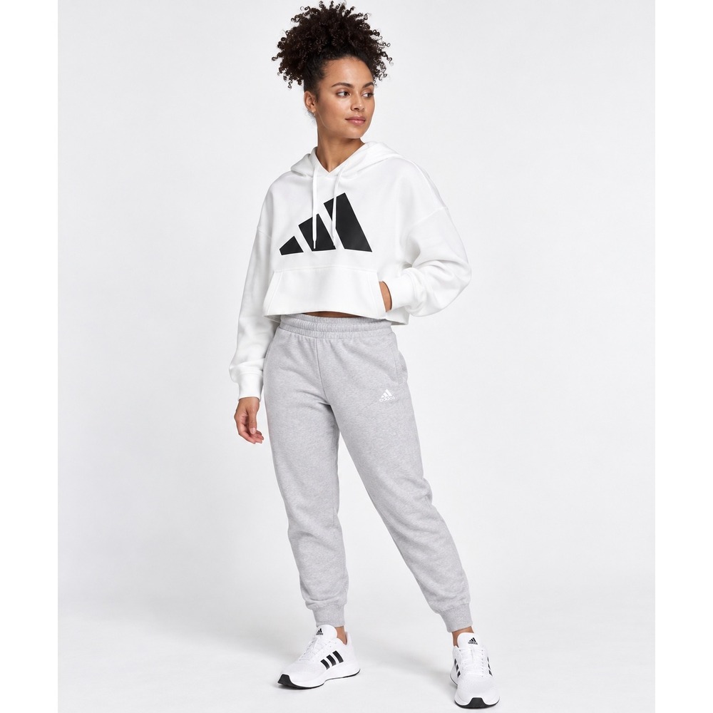 adidas Women's Back Zip Graphic Cropped Hoodie White Black Logo Size L NWT